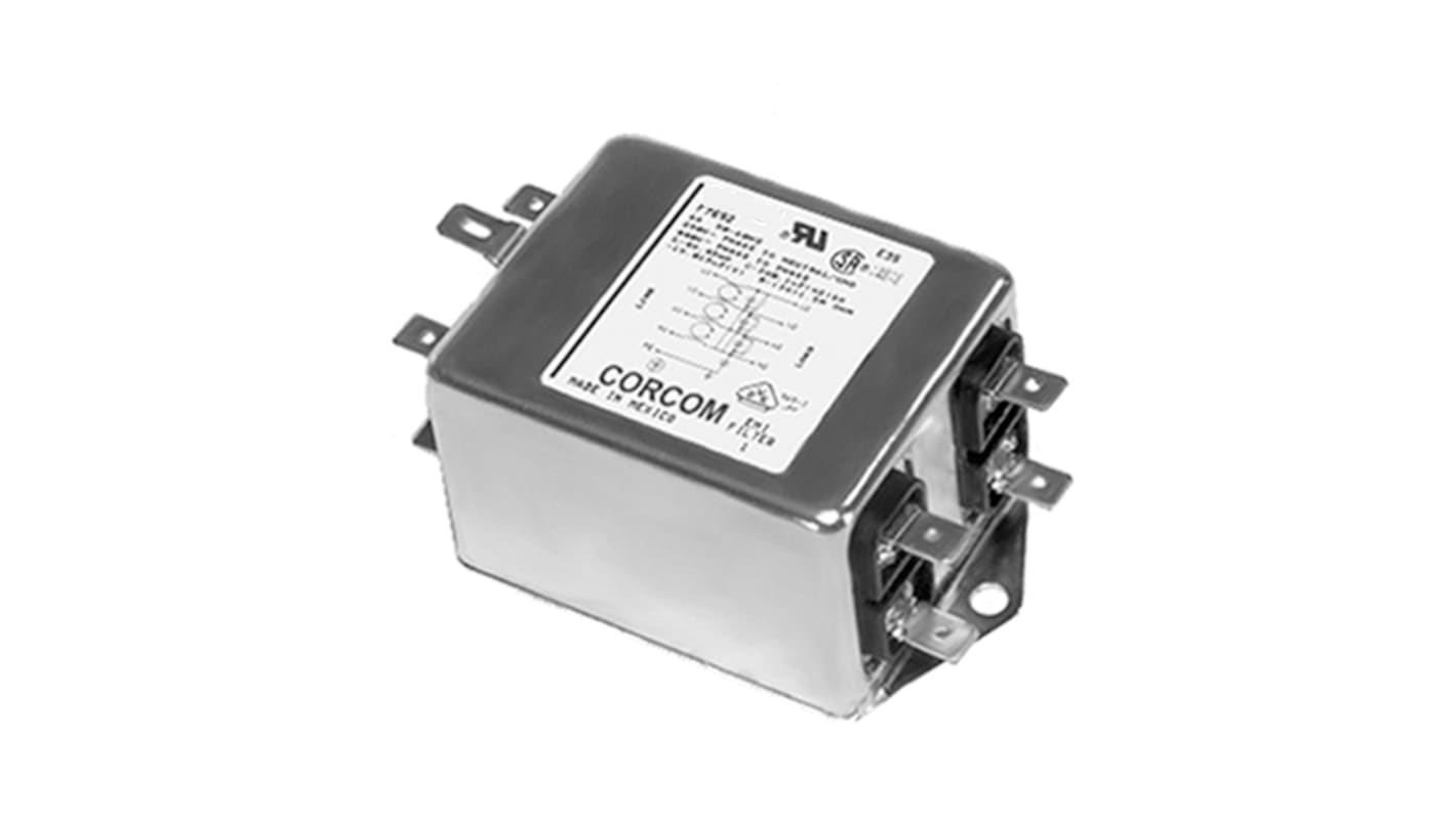 Filtro RFI TE Connectivity, 3A, 250 V ac, 50/60Hz, Montaje con Reborde, con terminales Pala, Serie Corcom AYO, 3 Fases