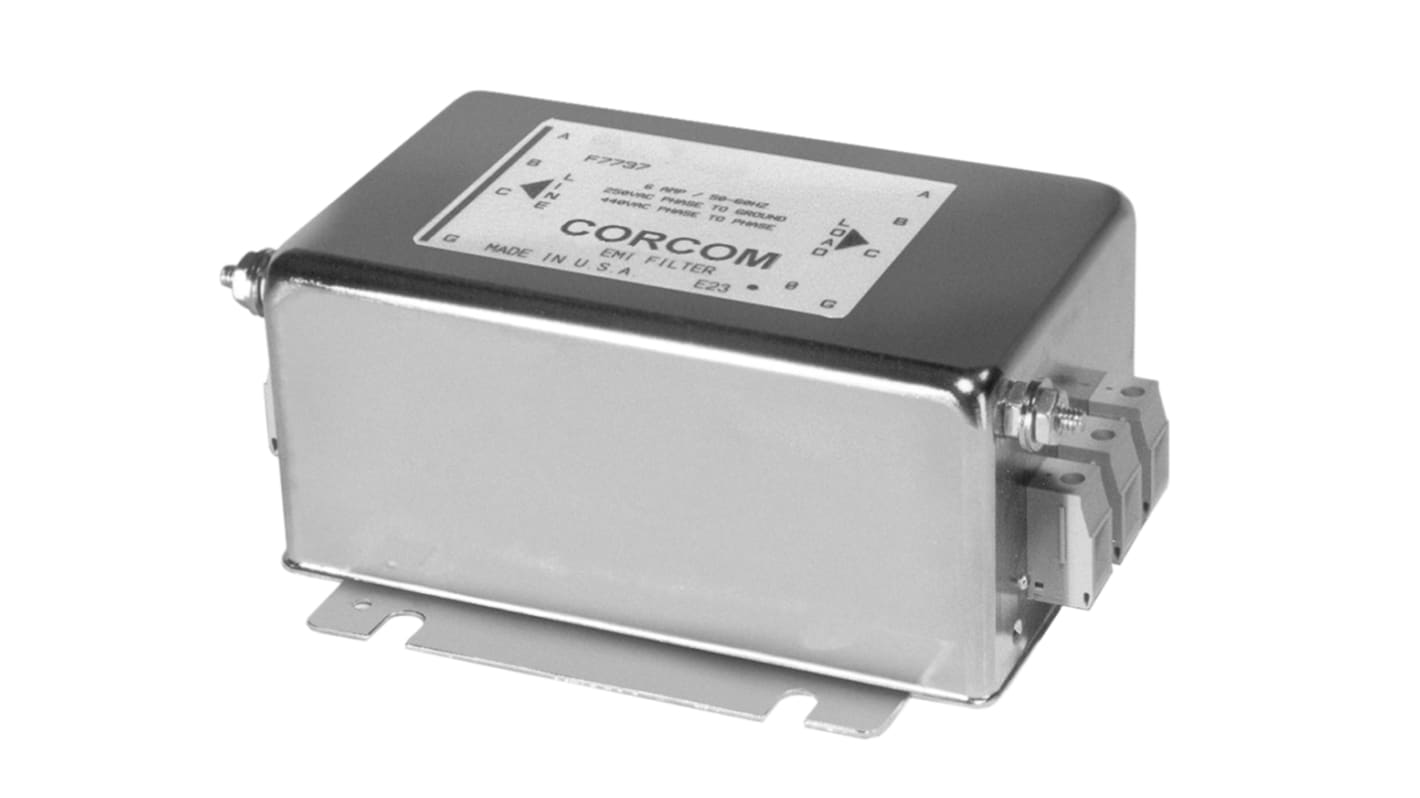 Silnoproudý filtr, řada: Corcom FCD, 480/277 V AC, 50Hz, Montáž na přírubu, Šroub, 150A, 0,63 mA, TE Connectivity,