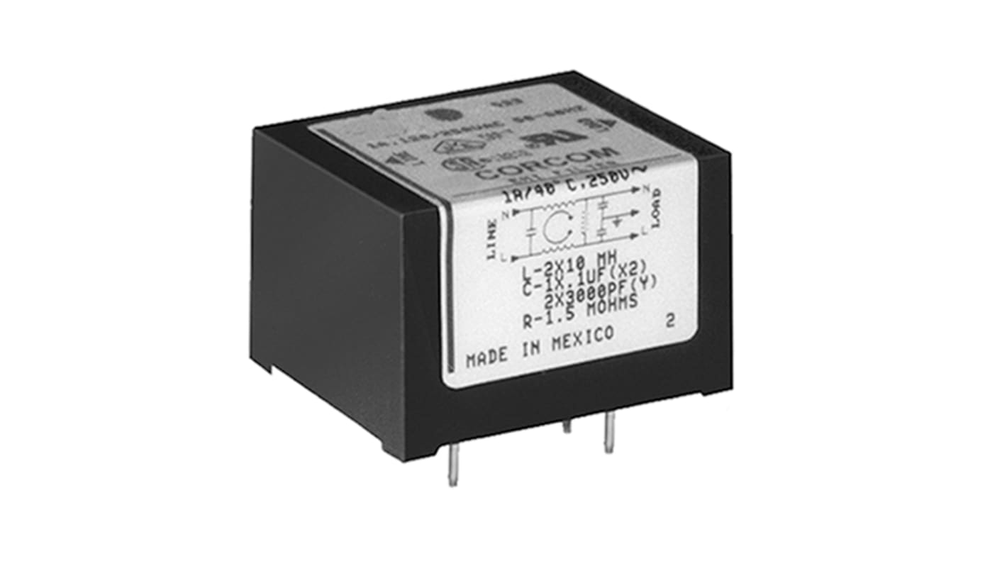 TE Connectivity, Corcom EDP 10A 250 V ac 50Hz, Through Hole RFI Filter, PCB Pin, Single Phase