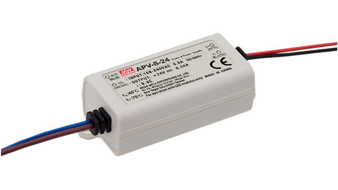 Driver LED tensión constante MEAN WELL APV-8 de salidas, IN: 127 → 370 V dc, 90 → 264 V ac, OUT: 5V, 0