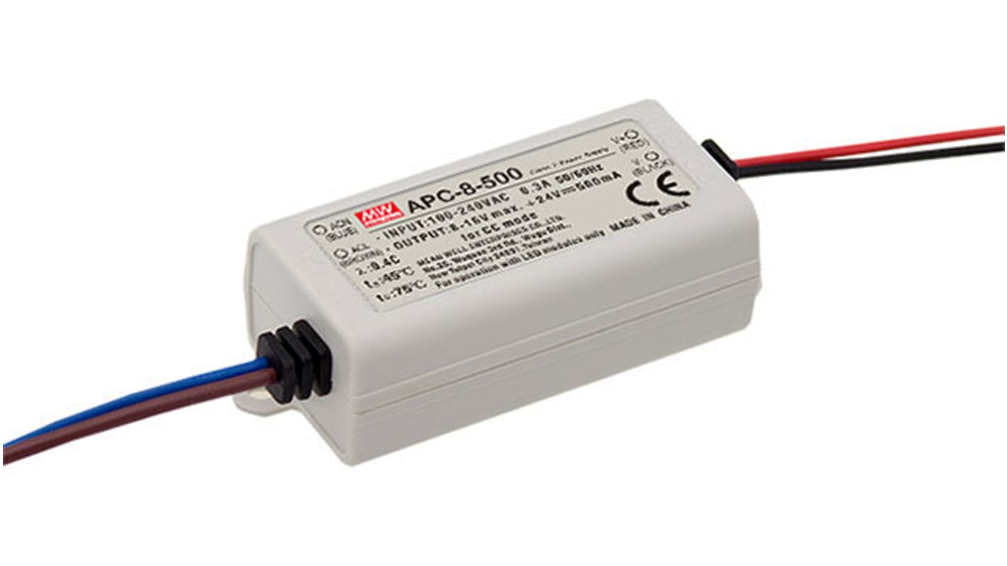 Driver LED corriente constante MEAN WELL APC-8 de salidas, IN: 127 → 370 V dc, 90 → 264 V ac, OUT: 16