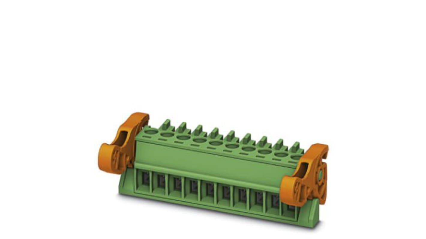 Borne enchufable para PCB Hembra Phoenix Contact de 5 vías, paso 3.81mm, 8A, de color Verde, terminación Tornillo