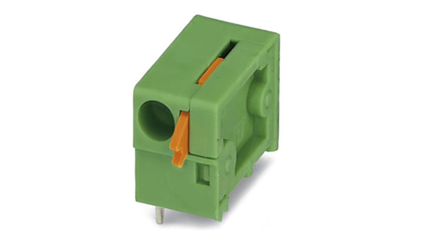 Phoenix Contact FFKDSA1/H2-7.62 Series PCB Terminal Block, 1-Contact, 7.62mm Pitch, Through Hole Mount, Spring Cage