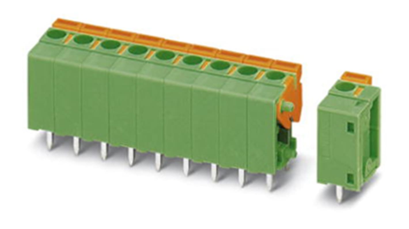 Phoenix Contact FFKDSA/V1-5.08- 5 Series PCB Terminal Block, 5-Contact, 5.08mm Pitch, Through Hole Mount, Spring Cage
