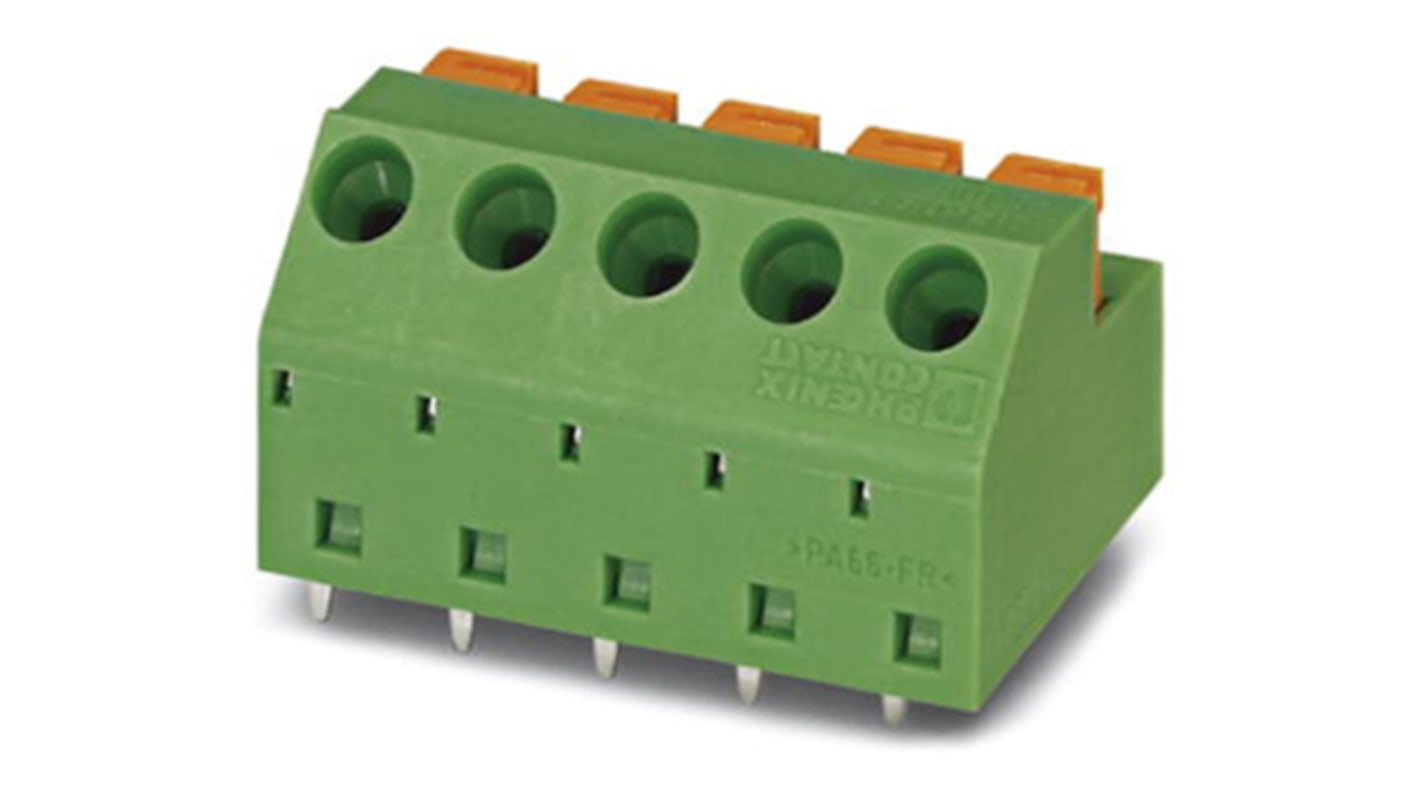 Borne para PCB Hembra Phoenix Contact de 7 vías, paso 5.08mm, 12A, de color Verde, montaje Montaje en orificio pasante,