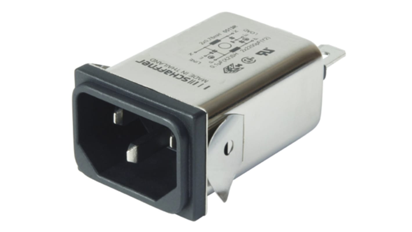 Filtro IEC Schaffner con conector C16, 250 V ac, 15A, 0 → 400Hz