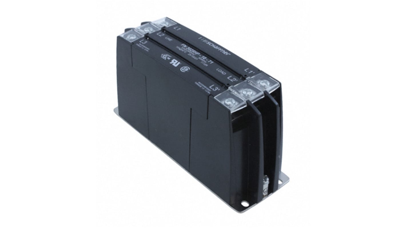 Schaffner, FN3025 10A 3 x 520/300 V ac 0 → 60Hz, Chassis Mount, DIN Rail EMI Filter, Screw 3 Phase