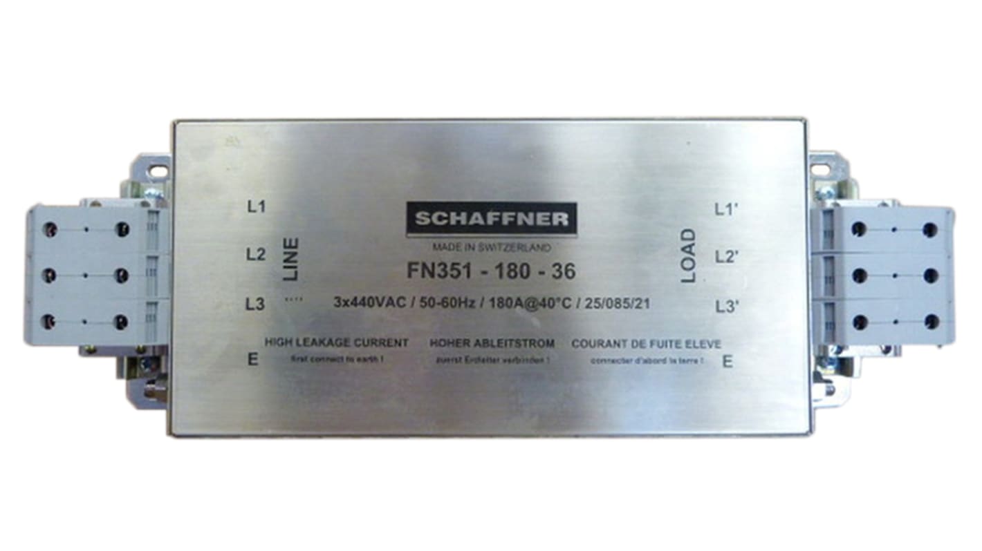 Schaffner, FN351 180A 3 x 440/250 V ac 0 → 60Hz, Chassis Mount RFI Filter, Terminal Block 3 Phase