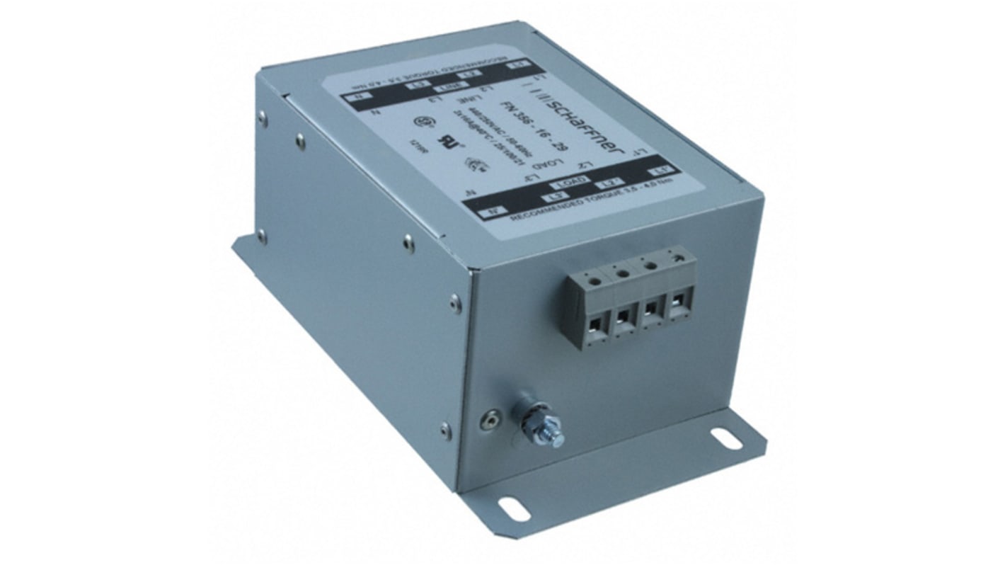 Schaffner, FN 356 16A 3 x 440/250 V ac 0 → 60Hz, Chassis Mount RFI Filter, Terminal Block 3 Phase