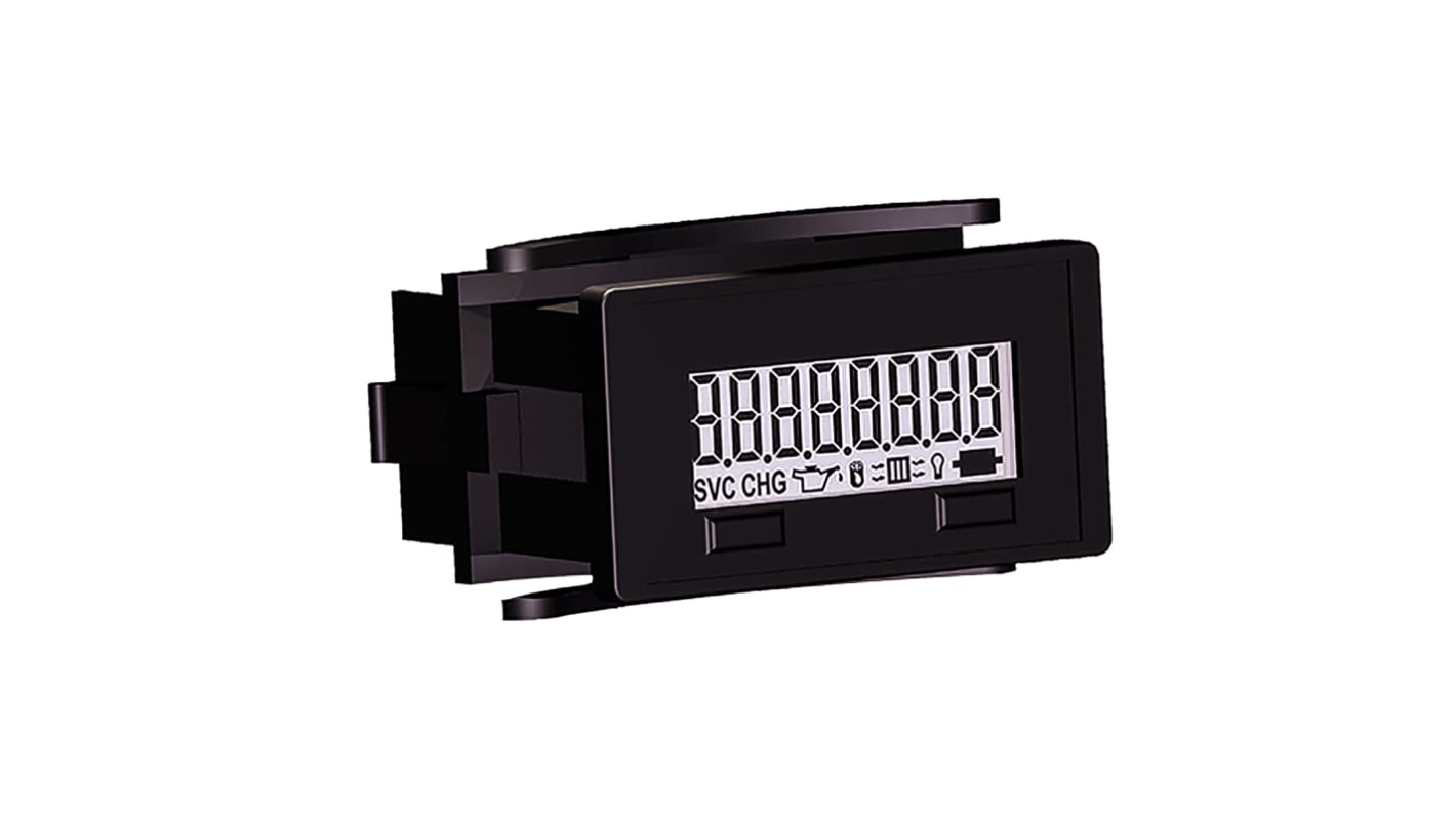 Contador Trumeter de Horas, con display LCD de 7 (Annunciators Icon), 8 (Figure) dígitos, -0,5 → 30 V dc, 300 V