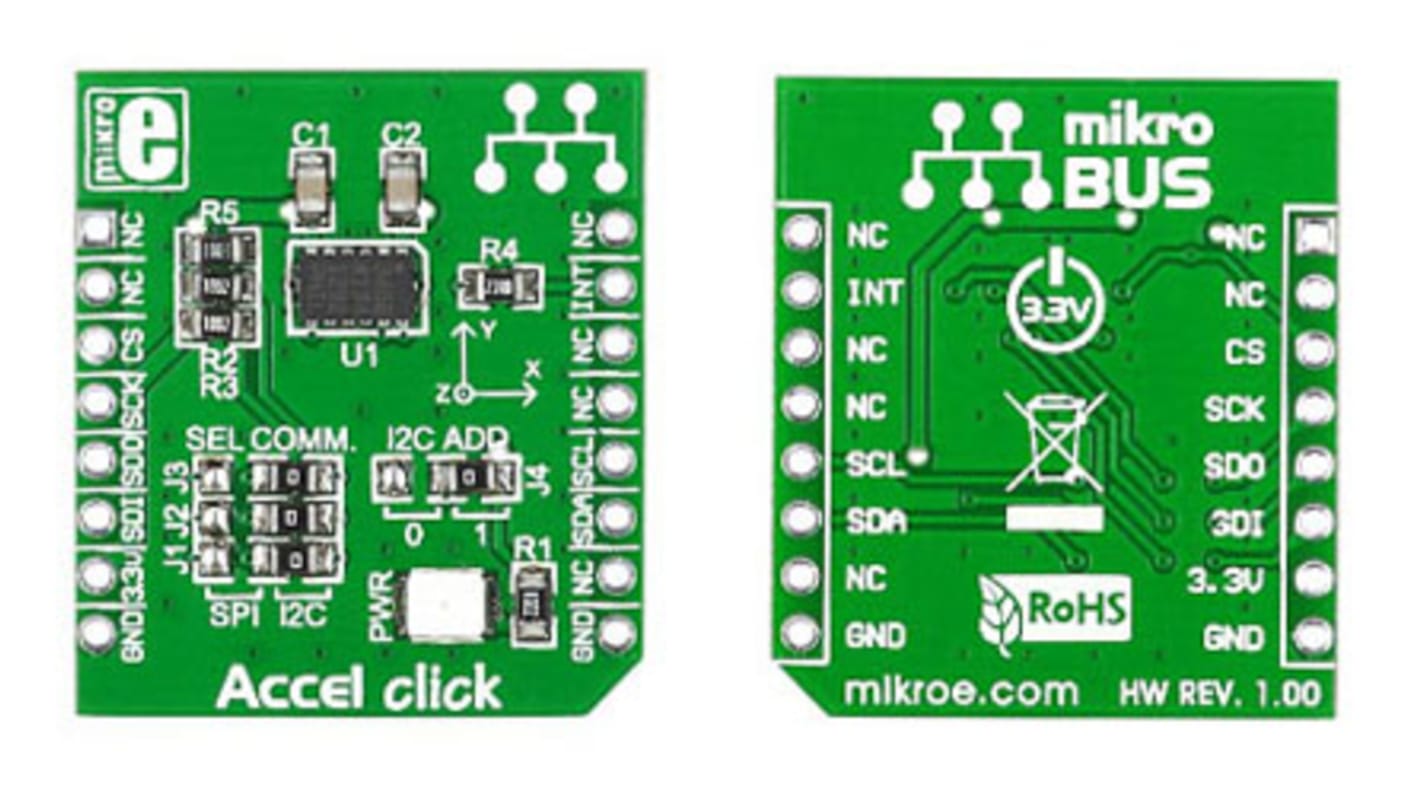 Snímač akcelerometru, klasifikace: Deska mikroBus Click for ADXL345 Accel Click MIKROE-1194, MikroElektronika