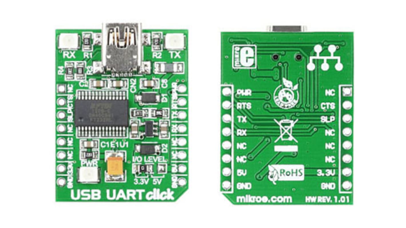 MikroElektronika Entwicklungstool Kommunikation und Drahtlos Zusatzplatine USB - UART