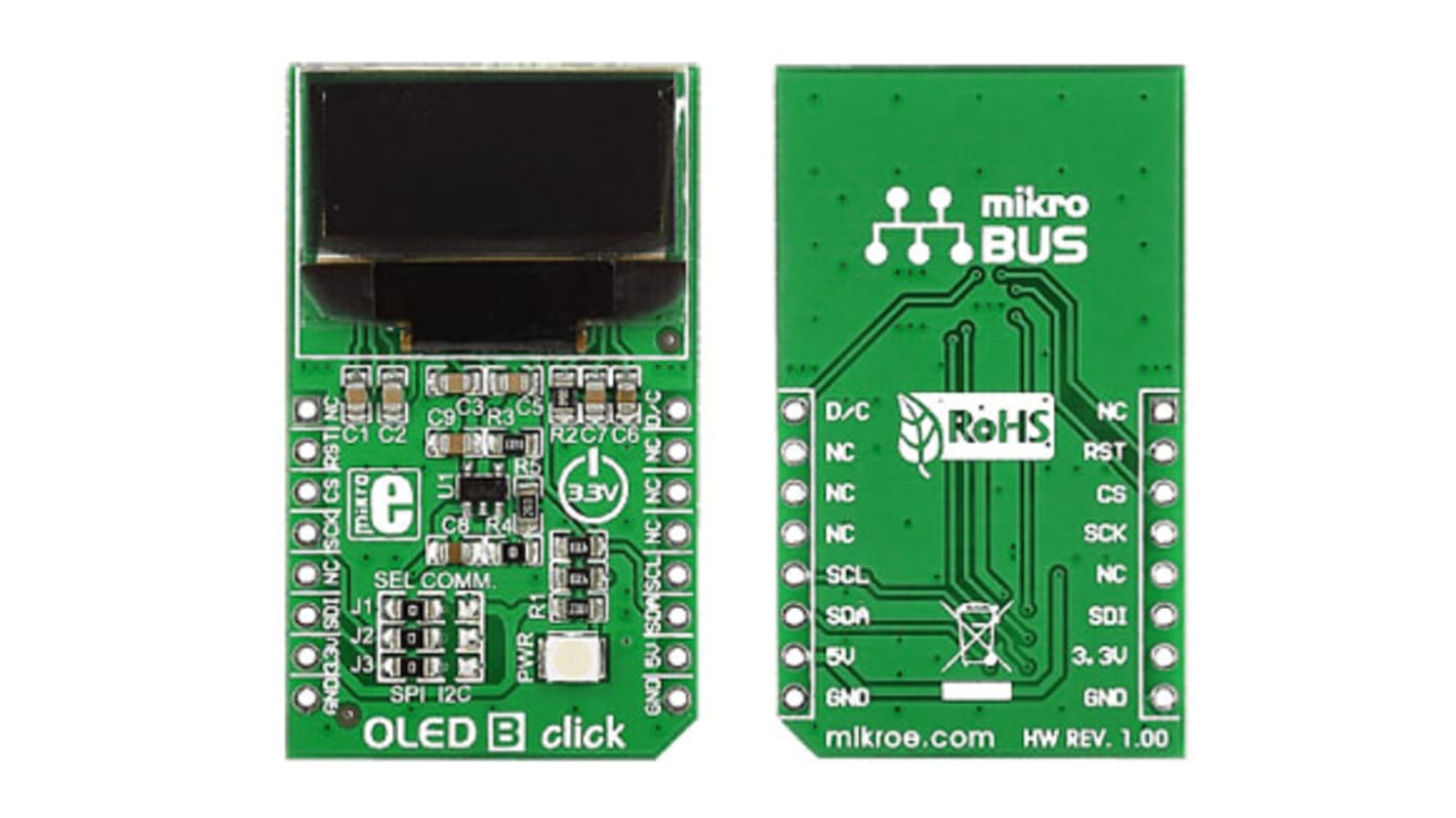 MikroElektronika, ディスプレイボード OLEDディスプレイ アドオンボード MI9639BO-B2, SSD1306 OLED B click