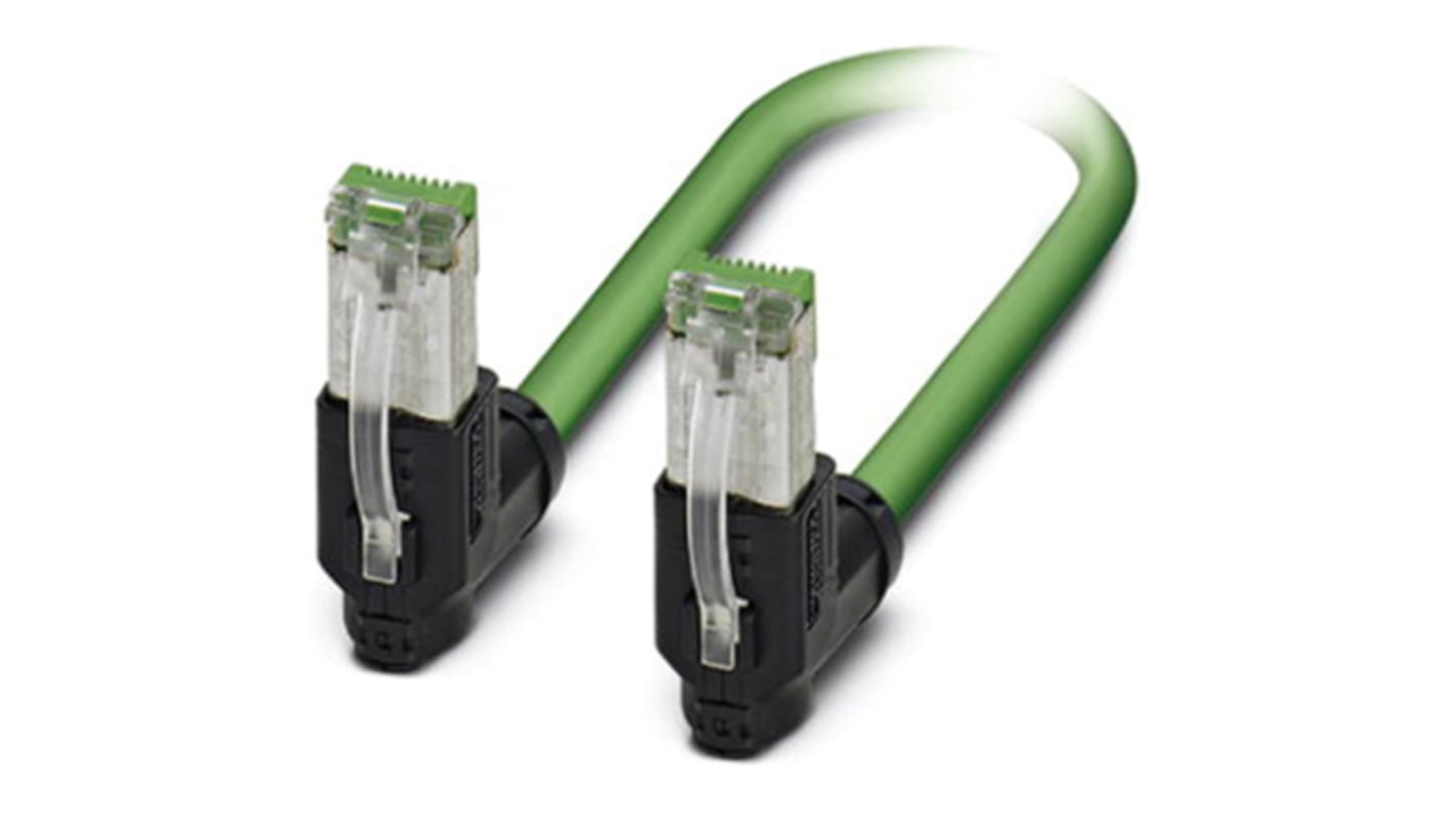 Phoenix Contact Cat5 Right Angle Male RJ45 to Right Angle Male RJ45 Ethernet Cable, Green PVC Sheath, 5m