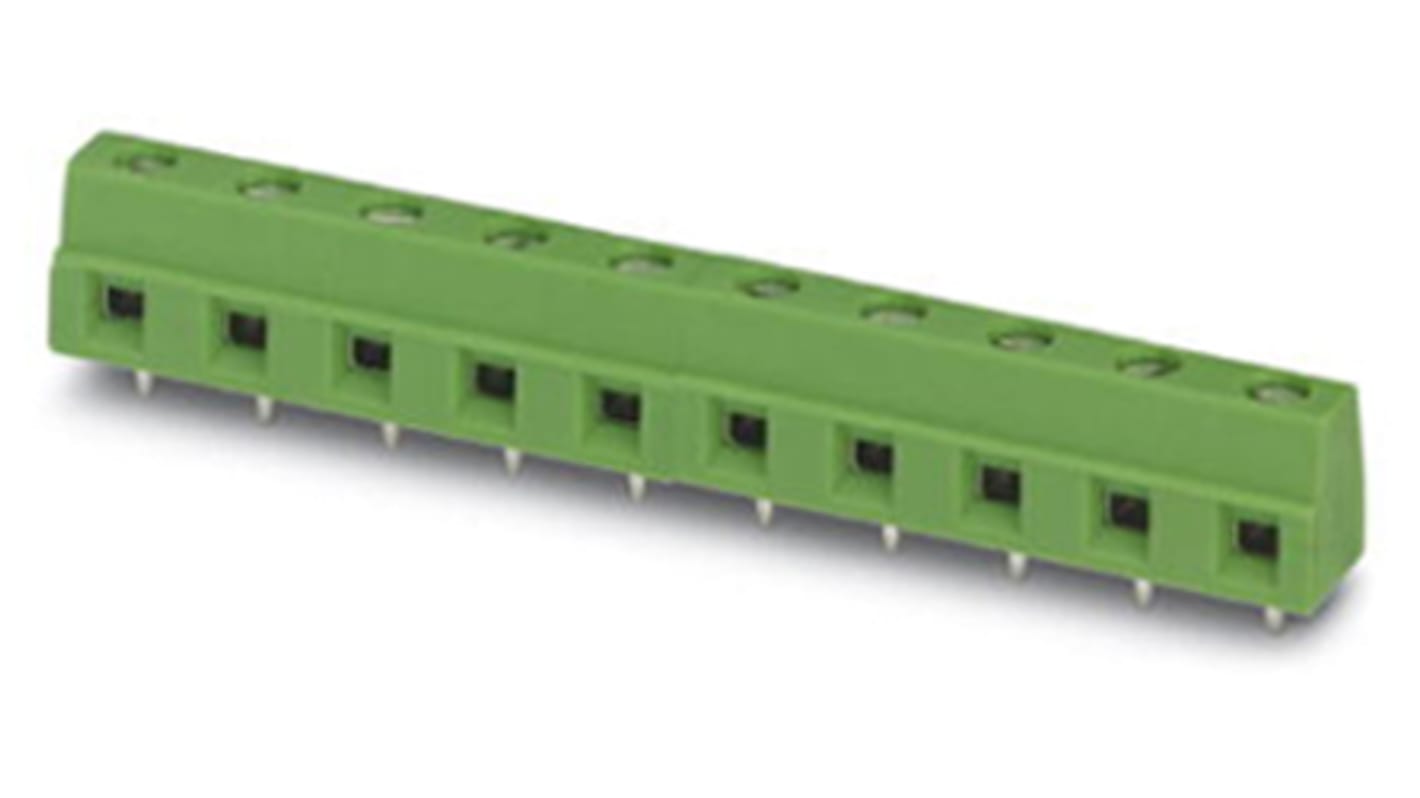 Bloque de terminal PCB Phoenix Contact de 11 vías, paso 7.62mm, 16A, de color Verde, montaje Montaje en orificio