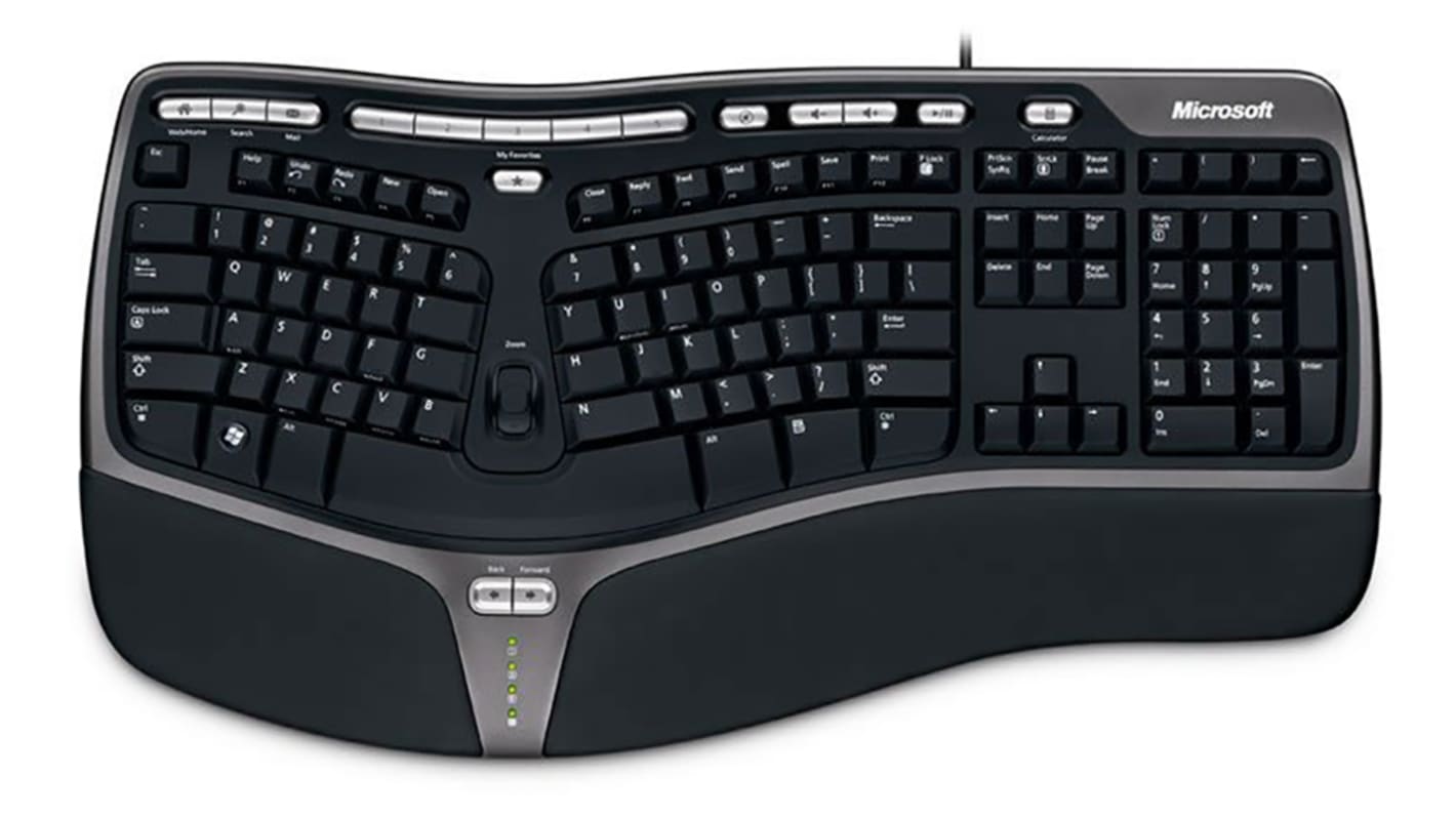 Microsoft Wired USB Ergonomic Keyboard, QWERTY (UK), Black