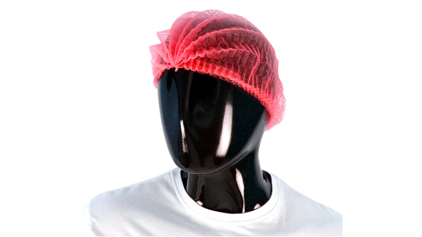 PAL Red Disposable Hair Net for Food Industry Use, One-Size, Mob Cap Type, Non-Metal Detectable, 100 per Package