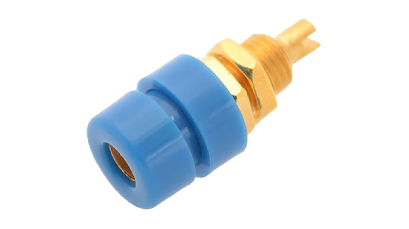 Conector banana hembra Hembra, 32A, 30 V ac, 60V dc, Contacto Oro, Azul