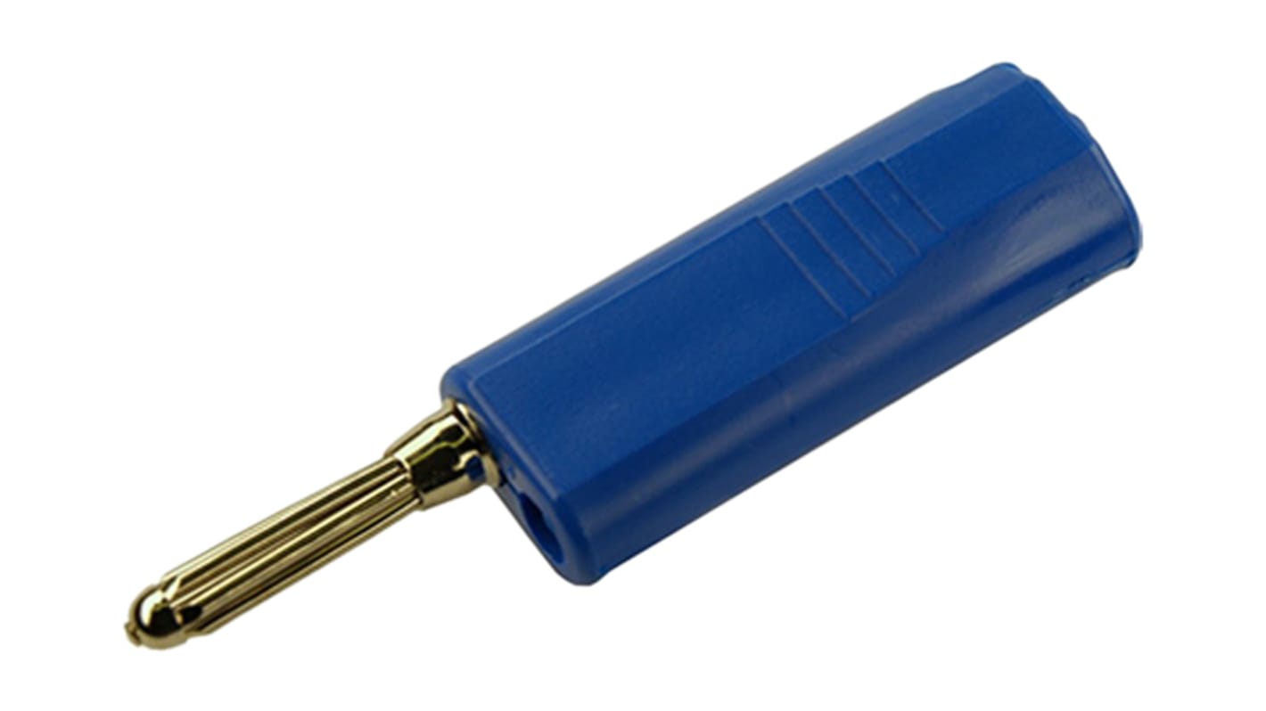 Hirschmann Test & Measurement Blue Male Banana Plug, 4 mm Connector, Solder Termination, 16A, 30 V ac, 60V dc, Nickel