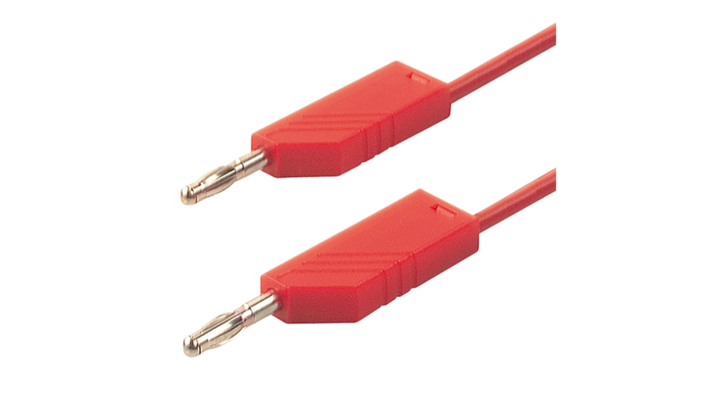 Cable de prueba con conector de 4 mm  Hirschmann de color Rojo, Macho-Macho, 30 V ac, 60V dc, 32A, 250mm