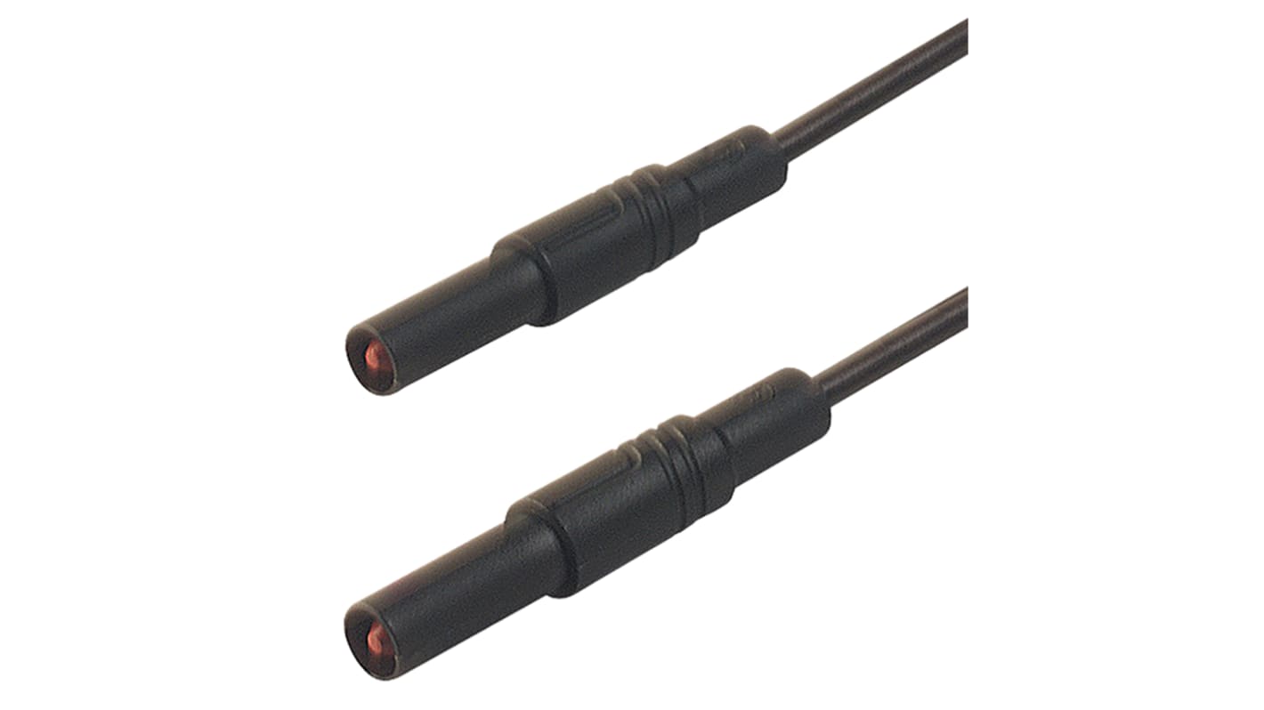 Cable de prueba con conector de 4 mm  Hirschmann de color Negro, Macho-Macho, 1000V ac/dc, 16A, 250mm