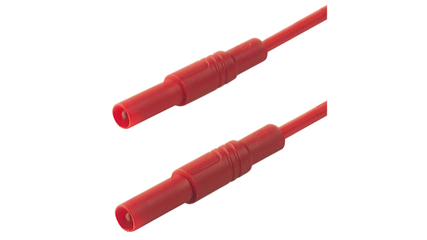 Cable de prueba con conector de 4 mm  Hirschmann de color Rojo, Macho-Macho, 1000V ac/dc, 32A, 250mm