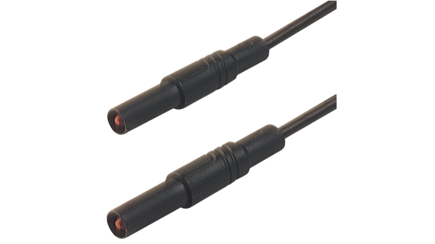 Cable de prueba con conector de 4 mm  Hirschmann de color Negro, Macho-Macho, 1000V ac/dc, 16A, 1m