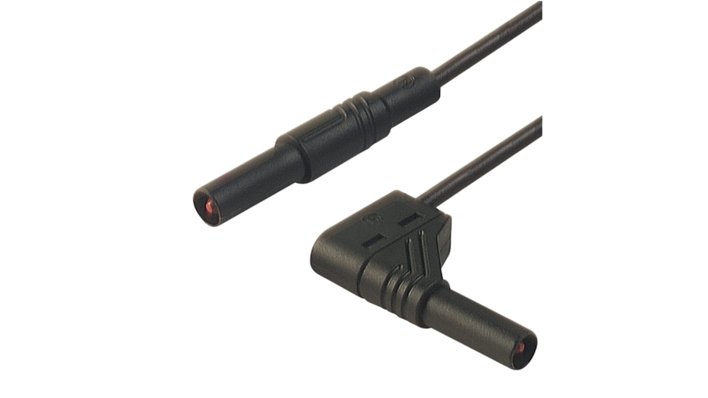 Cable de prueba con conector de 4 mm  Hirschmann de color Negro, Macho-Macho, 1000V ac/dc, 16A, 250mm