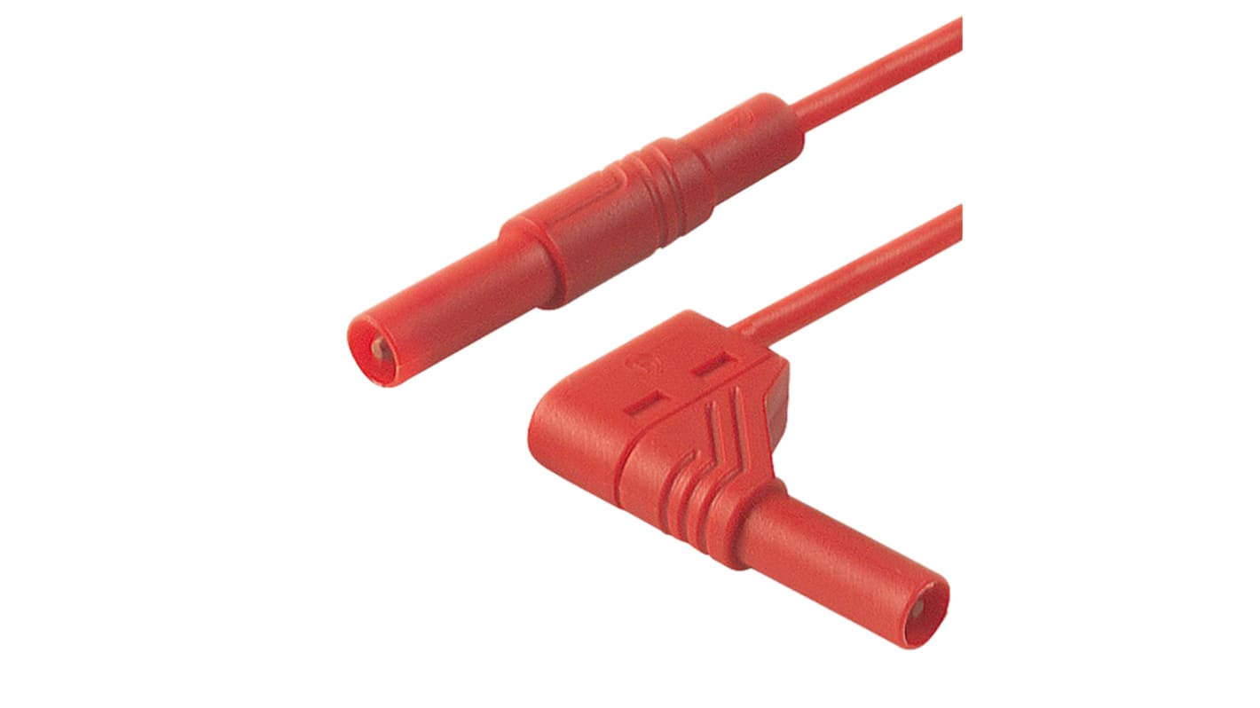 Cable de prueba con conector de 4 mm  Hirschmann de color Rojo, Macho-Macho, 1000V ac/dc, 32A, 250mm