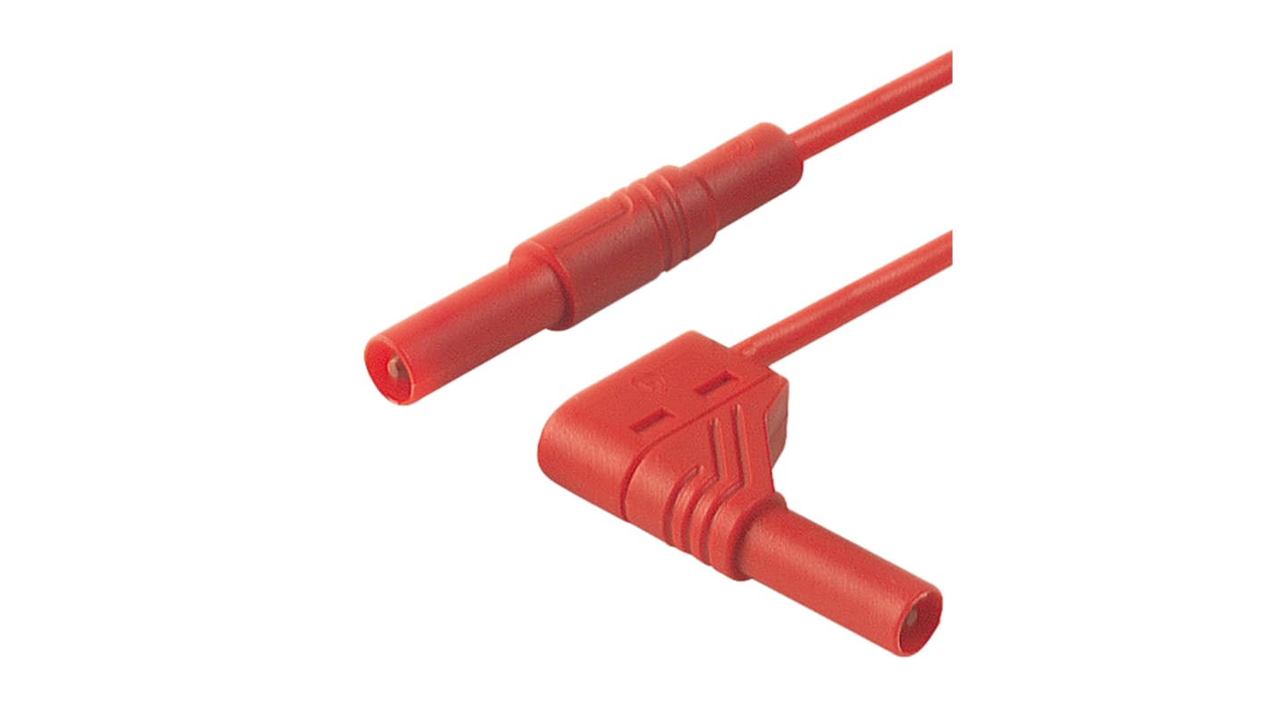 Cable de prueba con conector de 4 mm  Hirschmann de color Rojo, Macho-Macho, 1000V ac/dc, 32A, 500mm