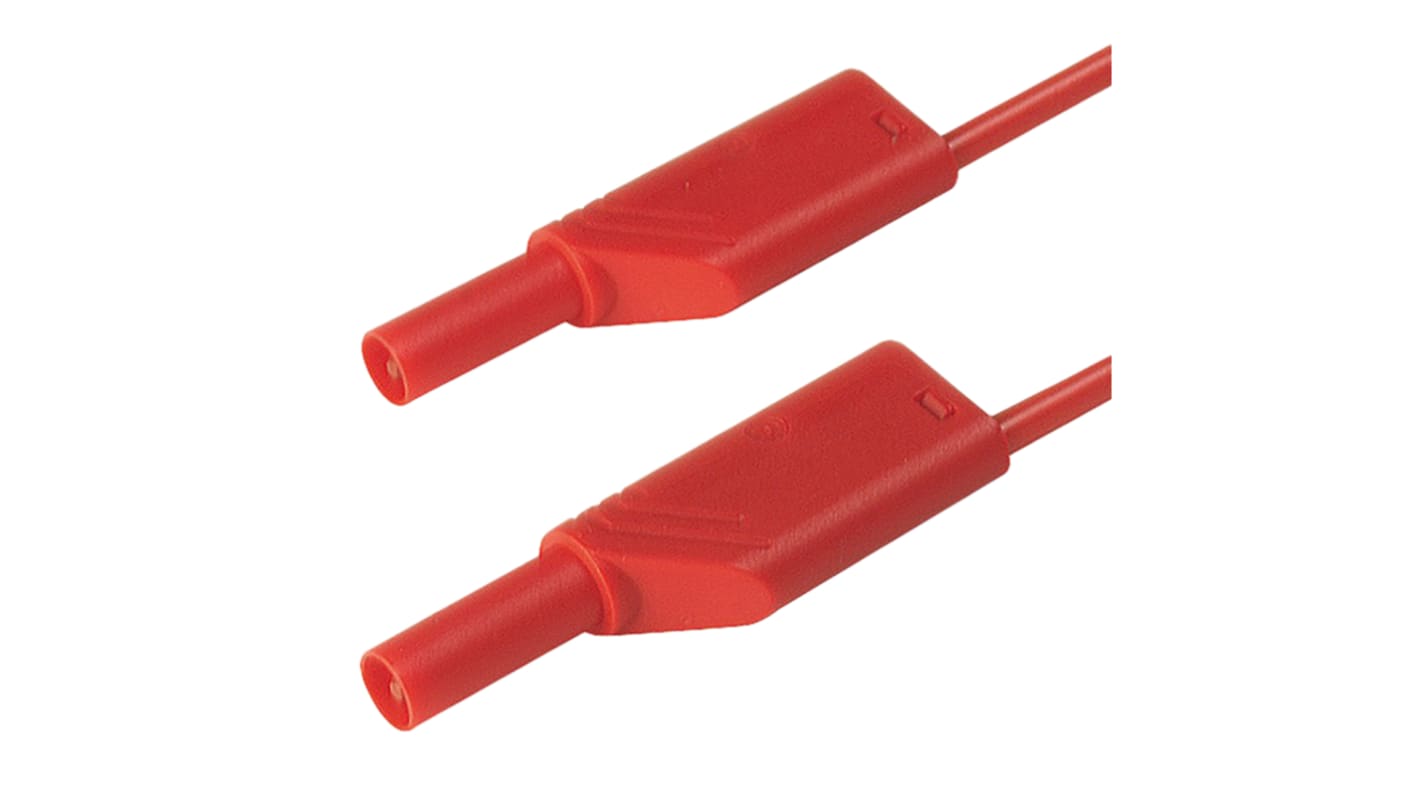 Cable de prueba con conector de 4 mm  Hirschmann de color Rojo, Macho-Macho, 1000V ac/dc, 32A, 250mm