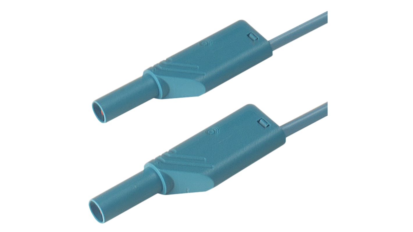 Cable de prueba con conector de 4 mm  Hirschmann de color Azul, Macho-Macho, 1000V ac/dc, 32A, 250mm