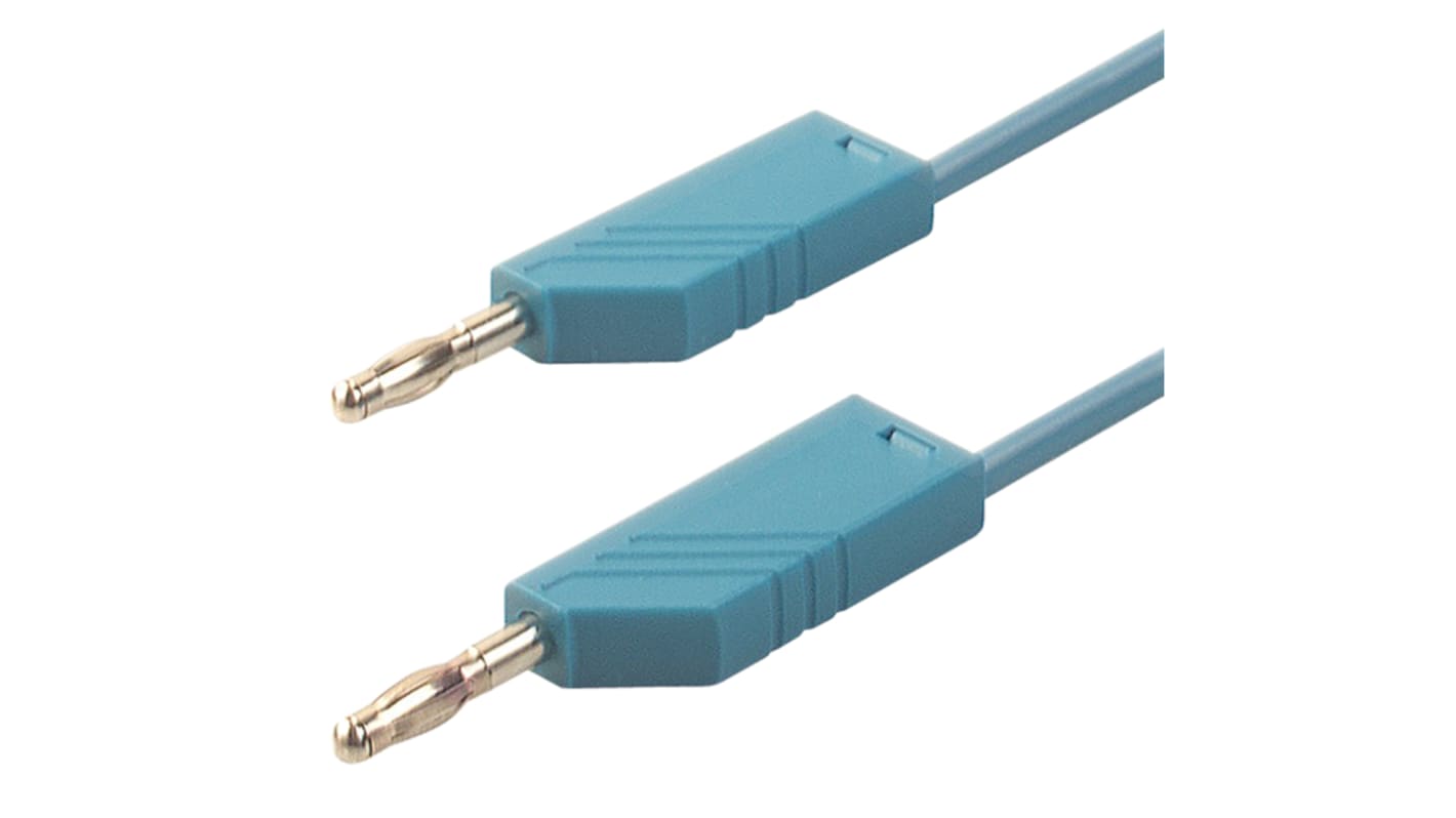 Cable de prueba con conector de 4 mm  Hirschmann de color Azul, Macho-Macho, 30 V ac, 60V dc, 16A, 250mm