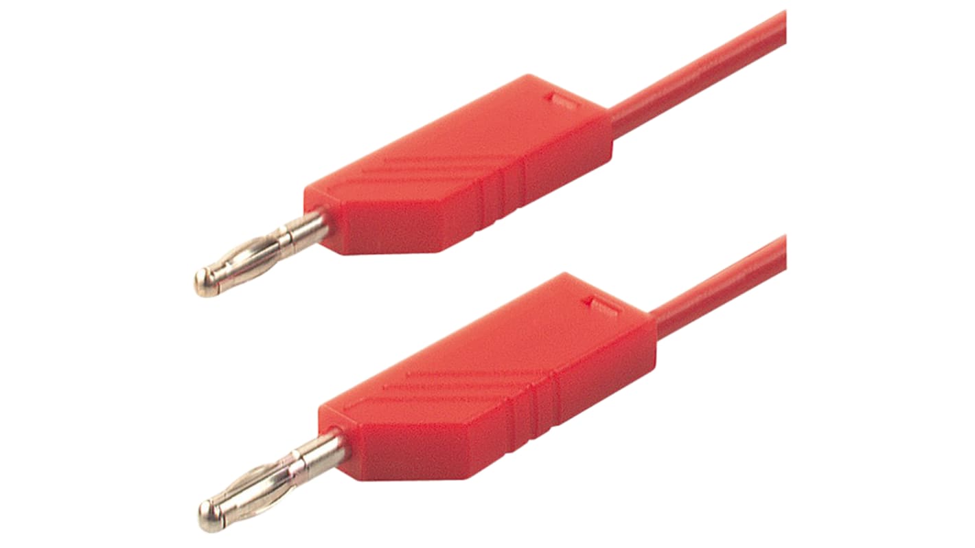 Cable de prueba con conector de 4 mm  Hirschmann de color Rojo, Macho-Macho, 30 V ac, 60V dc, 16A, 250mm