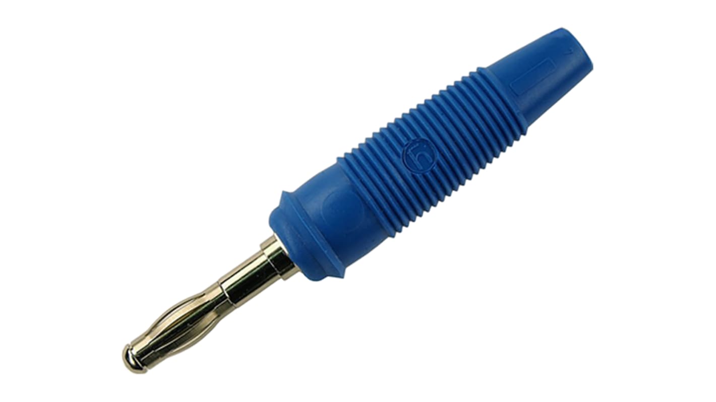 Hirschmann 4 mm Bananenstecker Blau, Kontakt vernickelt, 30 V ac, 60V dc / 32A, Lötanschluss