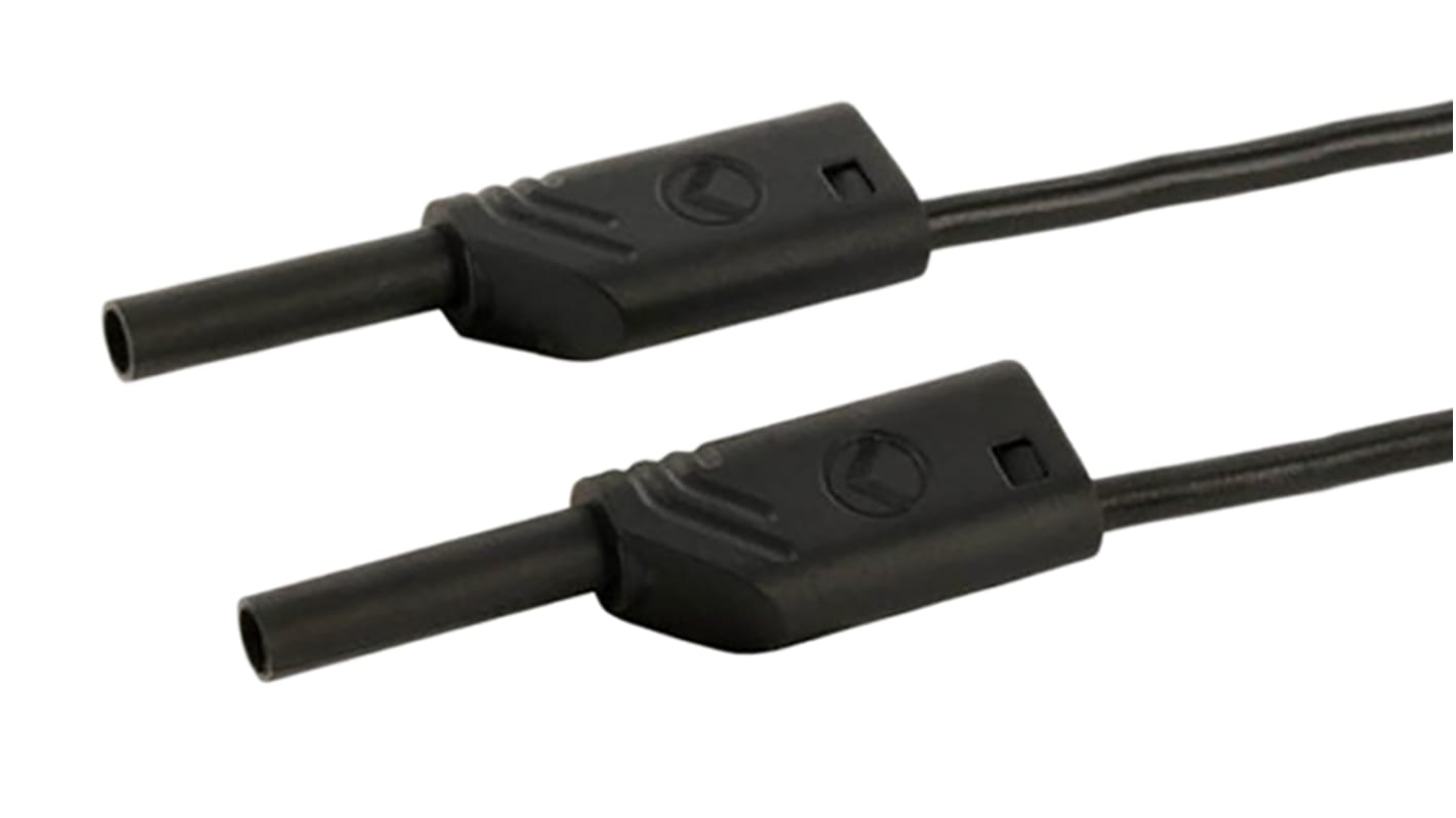 Cable de prueba con conector de 2 mm  Hirschmann de color Negro, Macho-Macho, 1000V ac/dc, 10A, 250mm