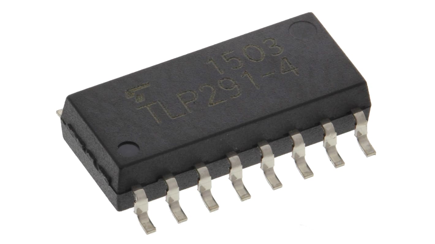 Toshiba Optokobler, DC indgang, Fototransistor Udgang, Quad Overflademontering, SOIC, 16 ben, TLP291-4(E(T