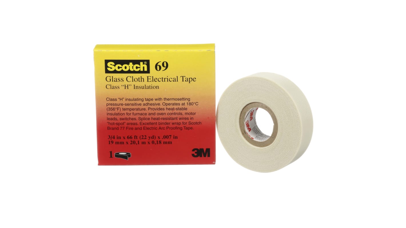 T6950, Nastro americano Bianco in Tessuto di vetro 3M Scotch 69, adesivo  in Silicone termoindurente, 50mm x 33m x 0.18mm