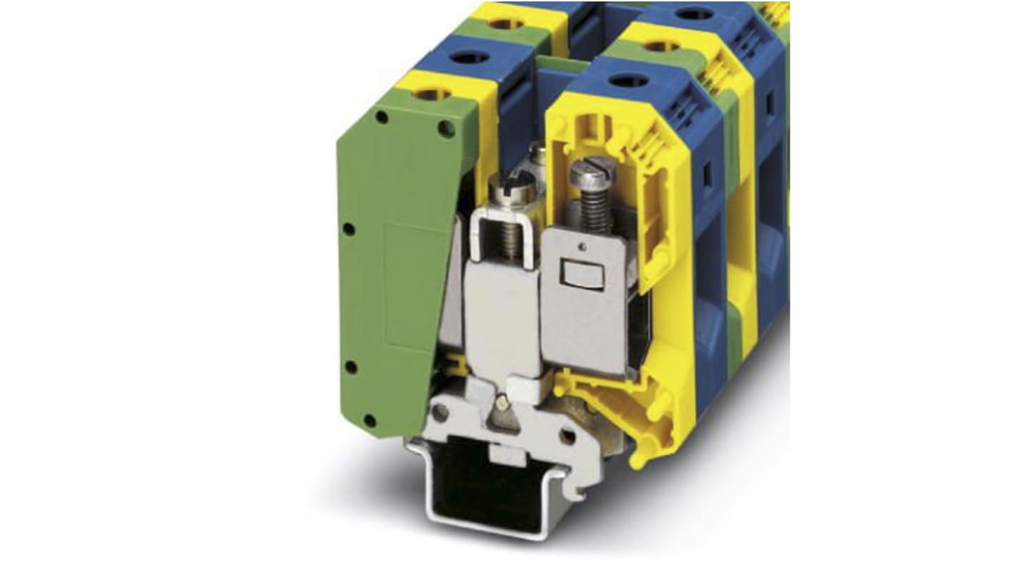 Phoenix Contact UKH 50-PE/N Series Green, Yellow DIN Rail Terminal Block, 16 → 50mm², Single-Level, Screw