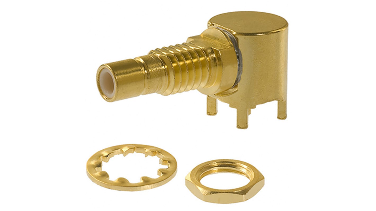 Cinch Connectors SMB Series, jack PCB Mount SMB Connector, 50Ω, Solder Termination, Right Angle Body