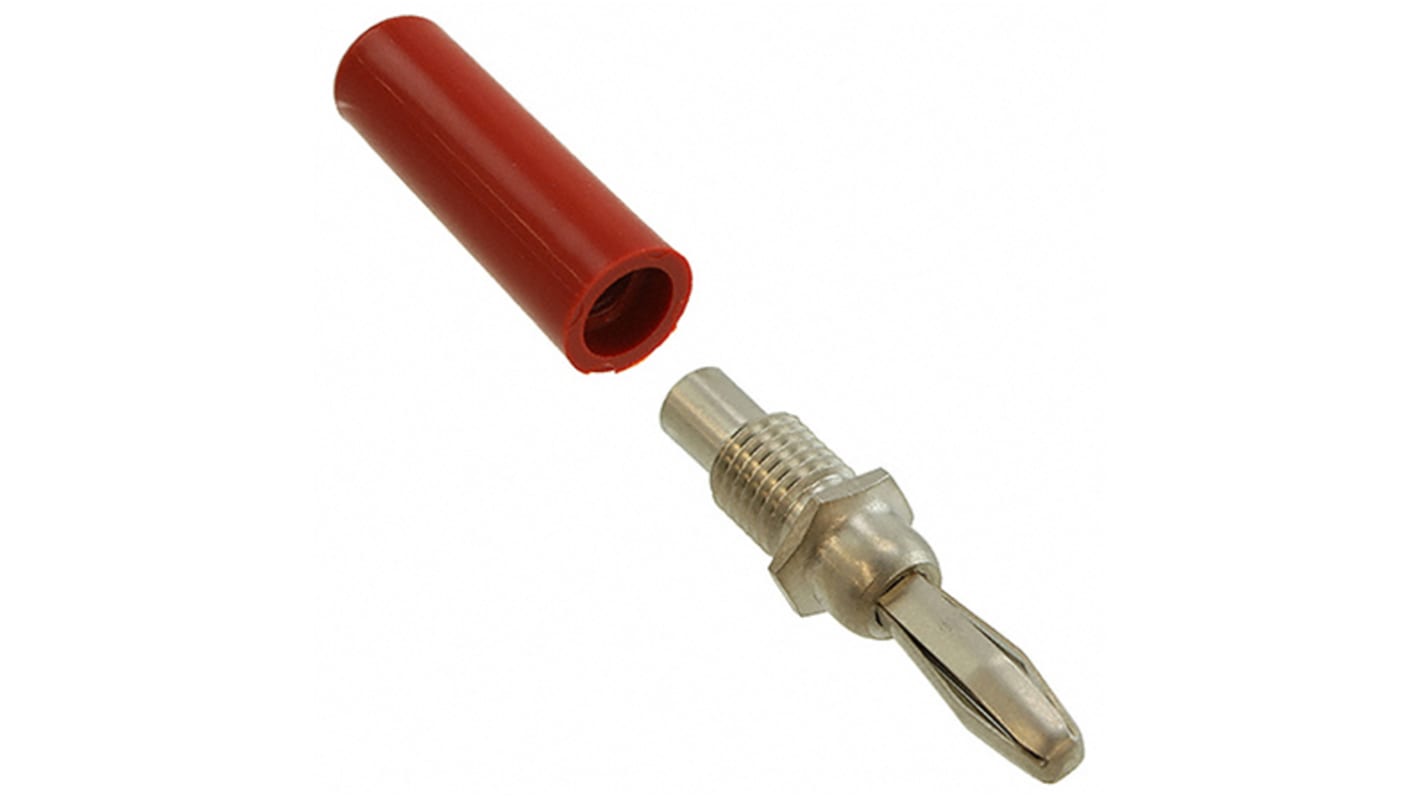 Cinch Connectors Red Male Banana Plug, 4 mm Connector, Solder Termination, 15A, 1750V, Nickel Plating