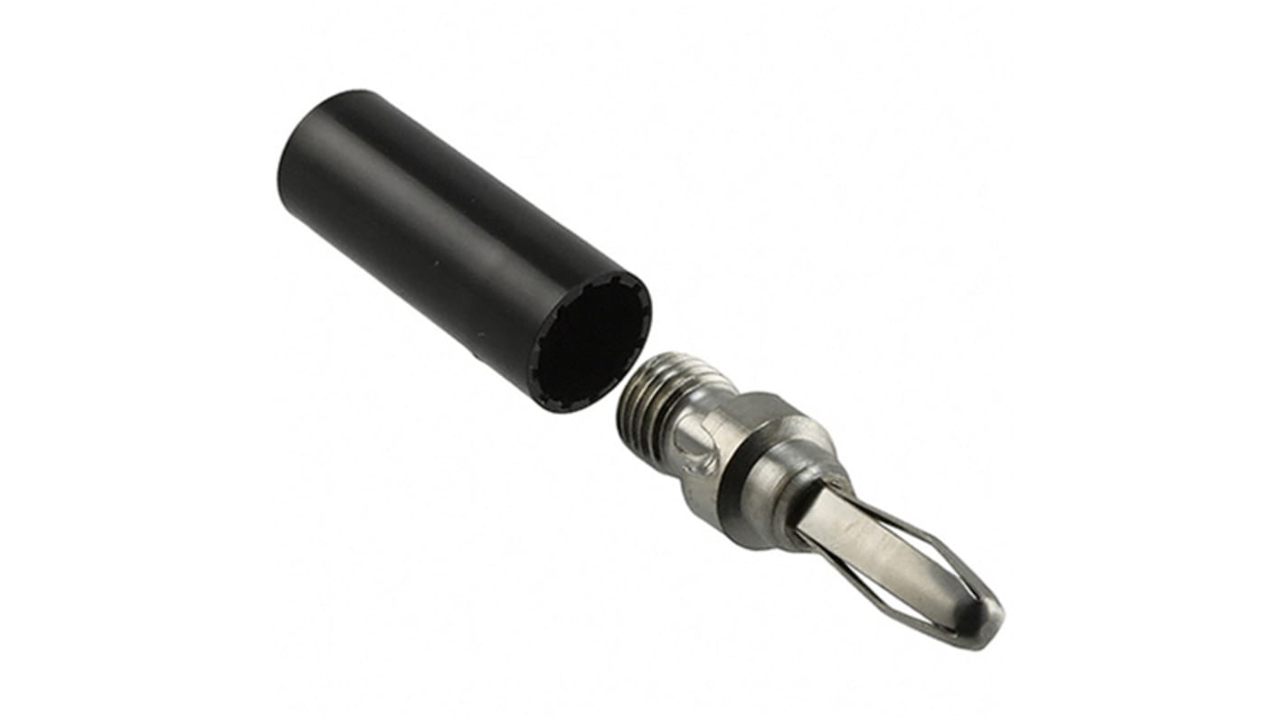 Cinch Connectors Black Male Banana Plug, 4 mm Connector, Solder Termination, 15A, 1750V, Nickel Plating