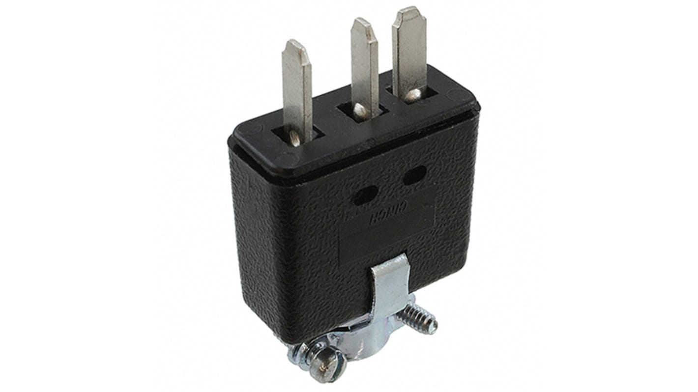 Conector de potencia industrial Macho, Formato 3P, Orientación Recta, 300 Series, Negro, 250,0 V., 10.0A