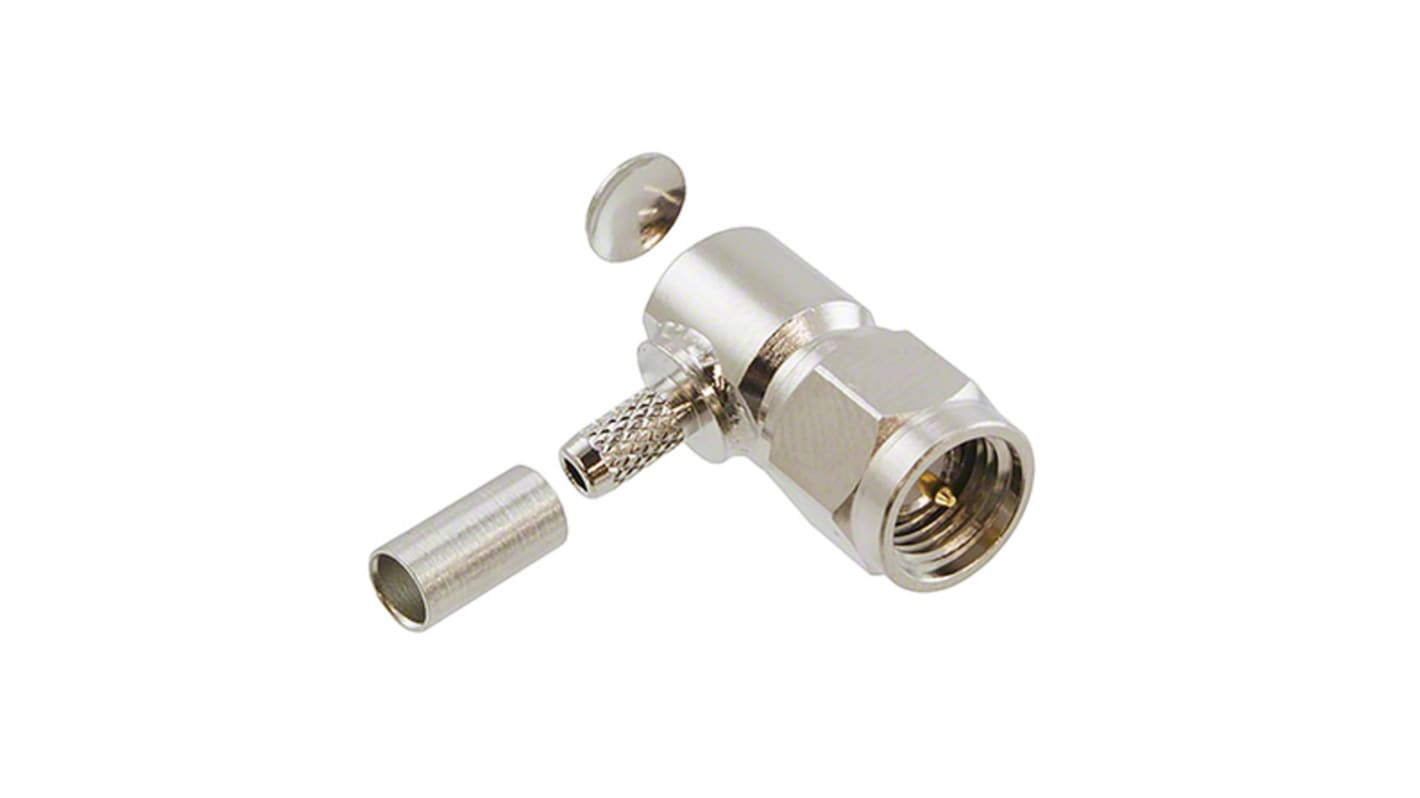 Cinch Connectors SMA Series, Plug Cable Mount SMA Connector, 50Ω, Crimp Termination, Right Angle Body