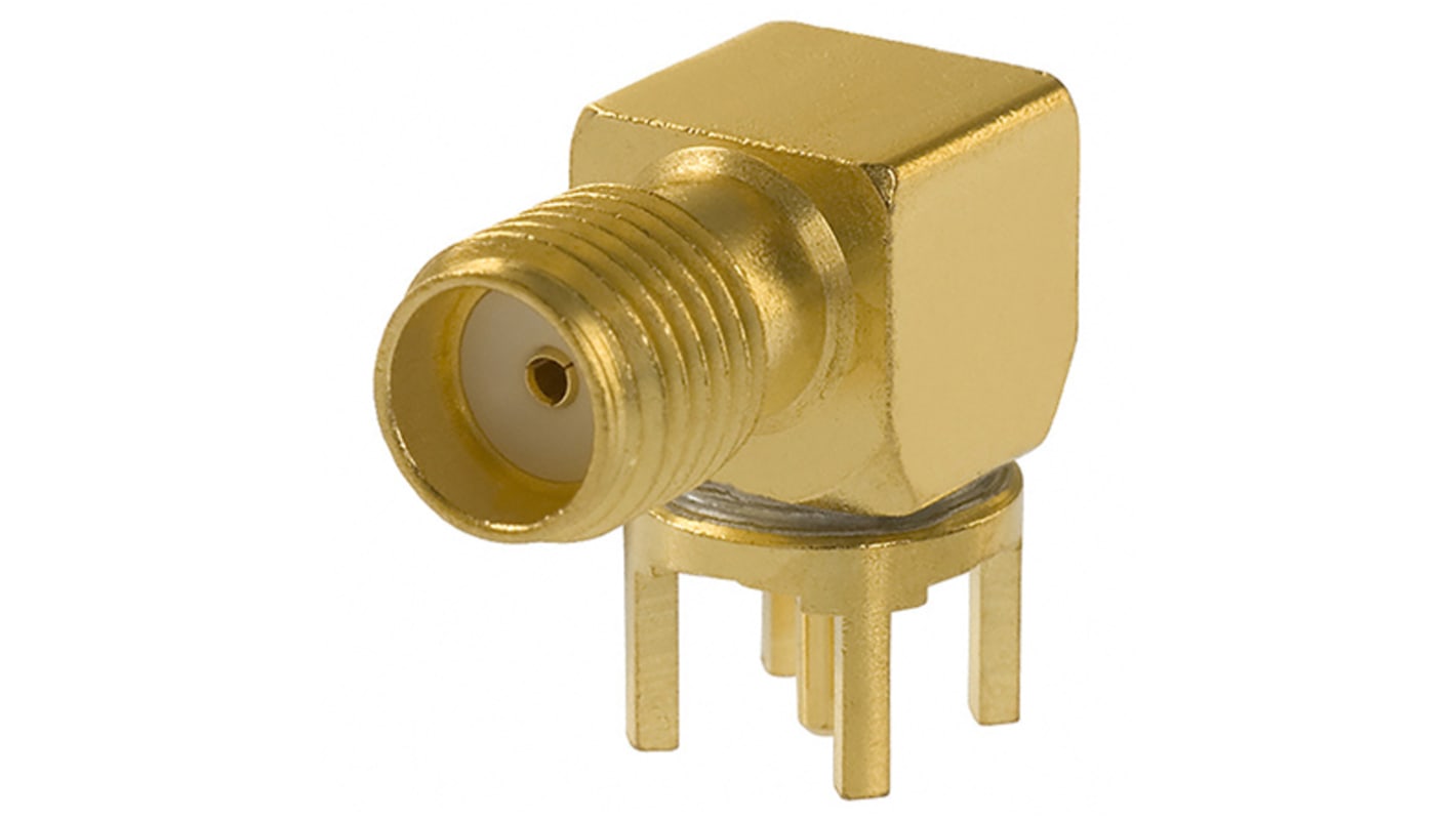 Cinch Connectors SMA Series, jack PCB Mount SMA Connector, 50Ω, Solder Termination, Right Angle Body