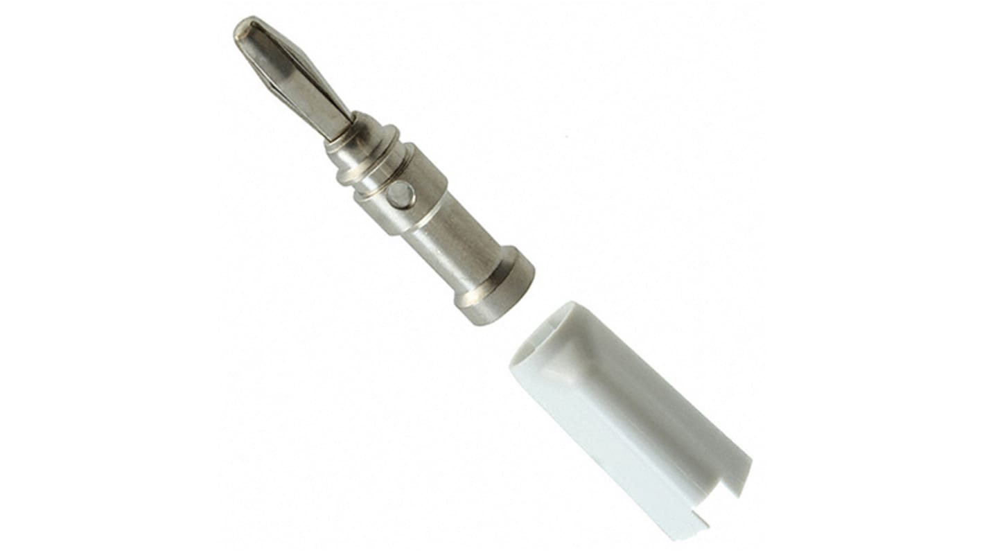 Cinch Connectors White Male Banana Plug, 4 mm Connector, Stud Termination, 15A, Nickel Plating