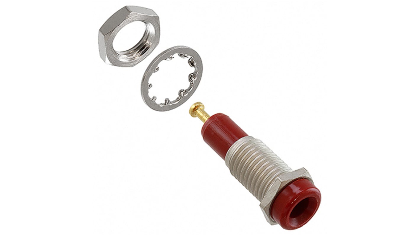 Cinch Connectors Red Female Test Socket, 2mm Connector, Solder Termination, 10A, Gold Plating