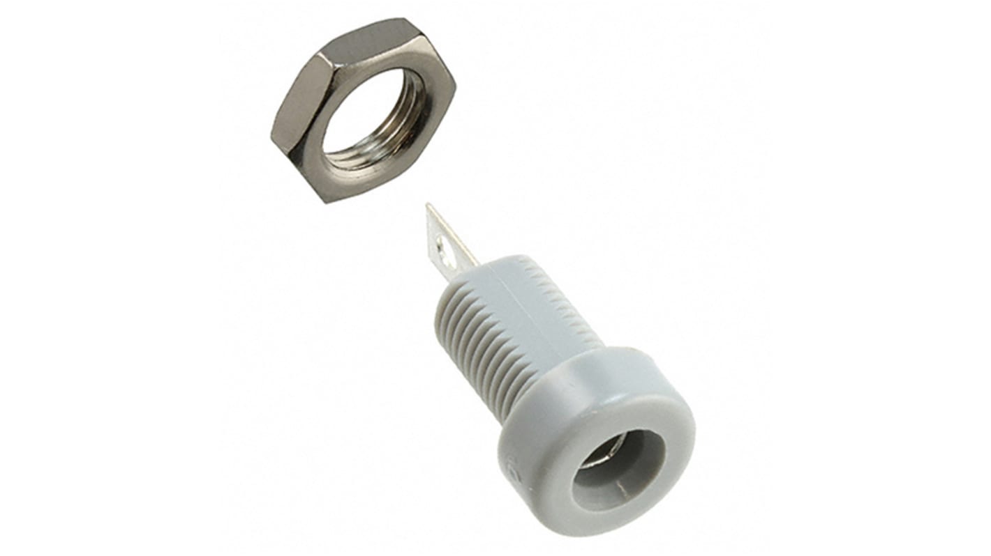 Cinch Grey Female Banana Socket, 4 mm Connector, Solder Termination, 15A, 3500V, Tin Plating