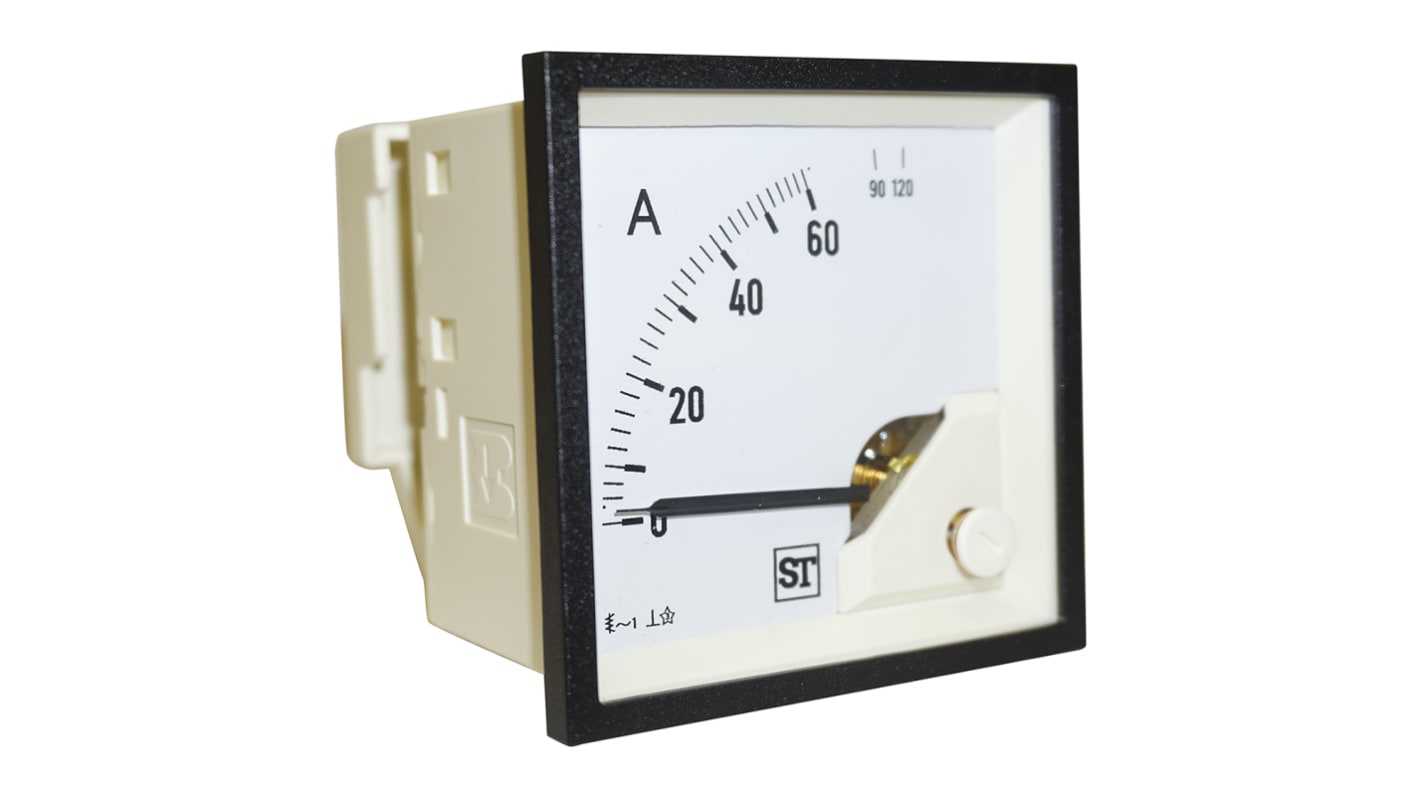 Amperomierz analogowy panelowy AC zakres 0 → 60A wysokość wycięcia: 72mm wartość 60A +55°C Sifam Tinsley