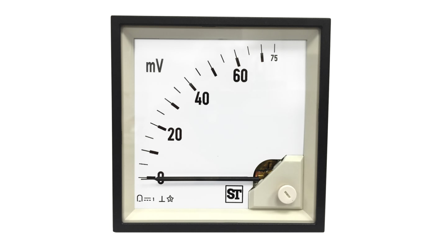 Amperímetro analógico de panel DC Sifam Tinsley, valor máx. 75mV, dim. 48mm x 48mm